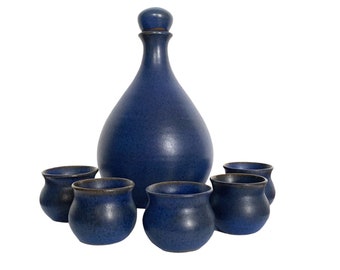 Jan and Helga GROVE Matte Cobalt Blue Decanter and Five Cups