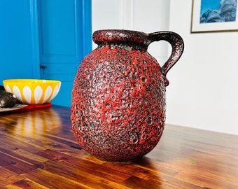 SCHEURICH XL Black & Red Chunky Fat Lava Vase