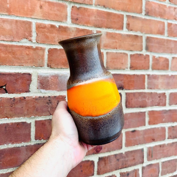 BAY Keramik Orange Band "Fabiola" Style Fat Lava Vase