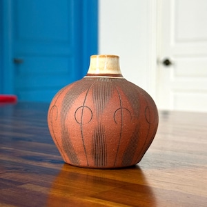 Vintage Red Earth Bud Vase, Signed