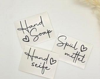 Sticker lettering for soap dispenser