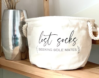 Canvas Korb "Lost socks"/Aufbewahrungskorb/Sockensammler/Sockenkorb/Ordnung/Wäschekorb/Wäscheraum/Hauswirtschaftsraum Ordnung/einzelne Socke