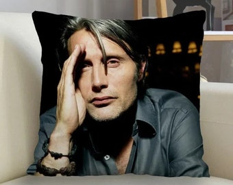 Mads Mikkelsen Pillowcase Custom Square Pillow Cover Mads Mikkelsen Pillow Case Zipper Customize Bedroom Decoration Birthday Christmas Gift