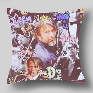 Mads Mikkelsen Federa per cuscino Decorazione domestica Mads Mikkelsen Photo Collage Federa per cuscino Regalo di compleanno per la madre Regalo di Natale personalizzato per i fan