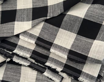 Black and White Cotton Linen Gingham Check Fabric - Sold by the Yard