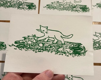 forest cat original lino print!!