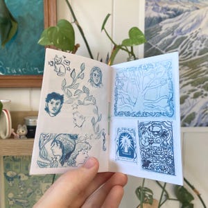 mała kolekcja szkiców 2023/2024 - mini-zine artystycznych szkicowników, oprawa ręczna, pełen kolor zdjęcie 2