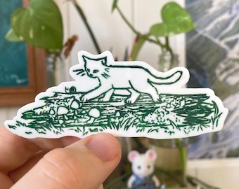 forest cat lino print - vinyl stickers