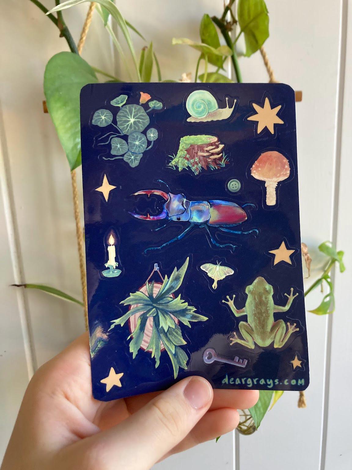 beetle & friends - glossy vinyl nature themed sticker sheet