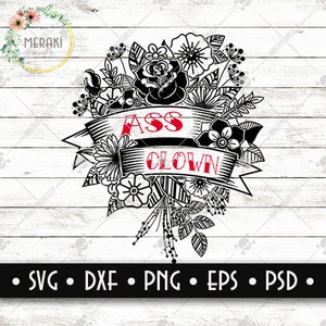 Buquê de flores estilo tradicional com banner com um toque engraçado || Palhaço burro || Estilo Tradicional || Arquivo de corte engraçado e SVG ||