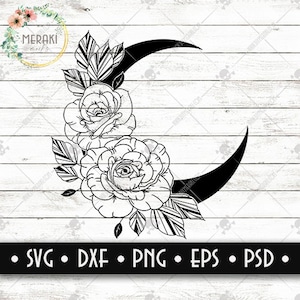 Rosen über Halbmond || Boho Rose und Mond || Schnittdatei & SVG|| Cricut Silhouette Glowforge Kompatibel || svg png dxf psd eps