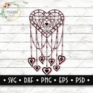 Heart Dreamcatcher Cut File & SVG|| Valentines Day Files || Cricut Silhouette Glowforge Compatible ||svg png dxf psd eps