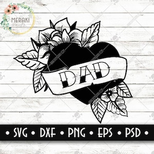 DAD Traditionelle Stil Herz || Traditionelle || Datei ausschneiden & SVG|| Cricut Silhouette Glowforge Kompatibel || svg png dxf psd eps