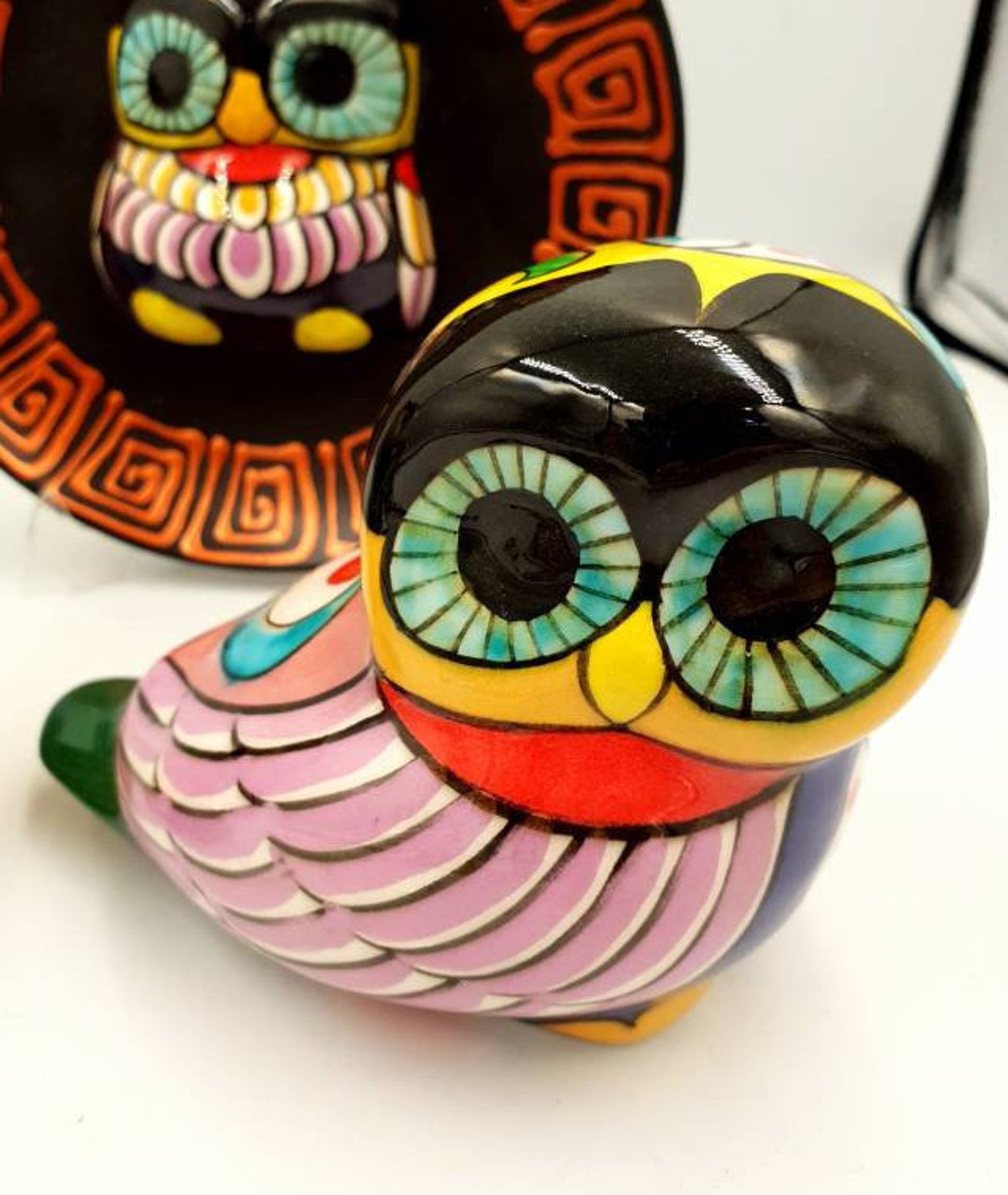 Handmade Ceramic Owls Decorative Owl Figurine Colorful Owl Etsy