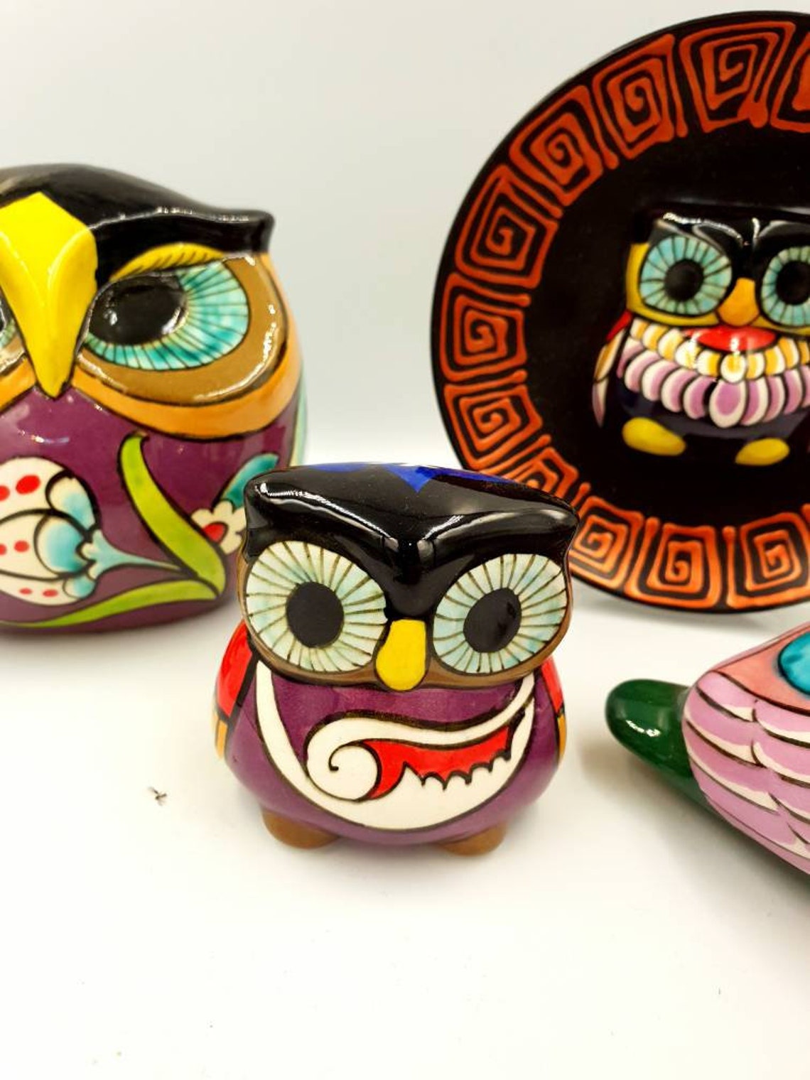 Handmade Ceramic Owls Decorative Owl Figurine Colorful Owl Etsy