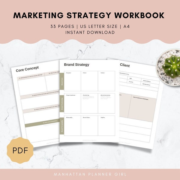 Marketing Strategy Workbook, Marketing Planner, Goal Setting, Content Planning, Email Marketing,  Social Media Strategy, 2023 Business Goals