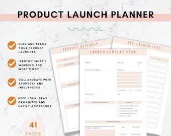 Cahier d'exercices pour la planification du lancement de produit, plan de lancement du marketing numérique, outil de suivi des campagnes marketing, suivi de la chronologie du contenu et des offres, petit format PDF