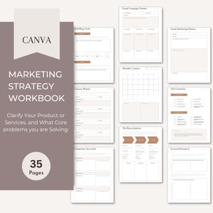 Marketing Strategy Workbook, Marketing Planner, Digital Marketing Planner, Growth Marketing Plan, Marketing Checklist, Customizable in Canva