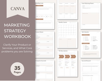 Marketing Strategy Workbook, Marketing Planner, Digital Marketing Planner, Growth Marketing Plan, Marketing Checklist, Customizable in Canva