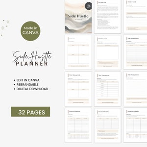 Side Hustle Planner, Freelancer Planner, Market Your Side Hustle Guide, Business Launch Guide, Passive Income Planner, Make Extra Income