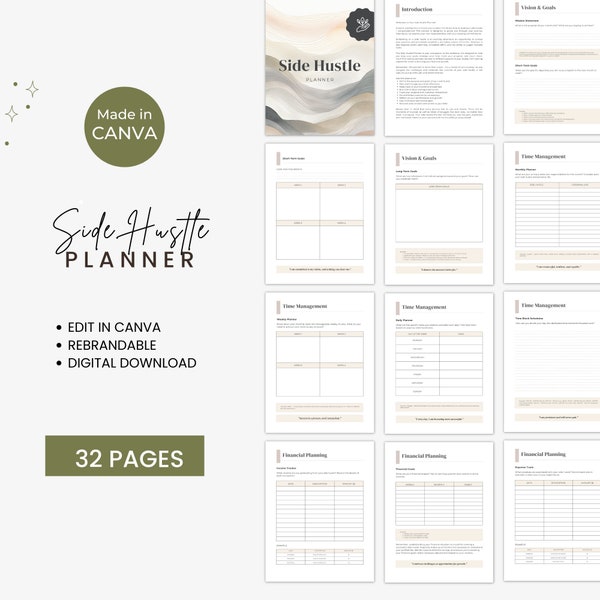 Side Hustle Planner, Freelancer Planner, Market Your Side Hustle Guide, Business Launch Guide, Passive Income Planner, Make Extra Income