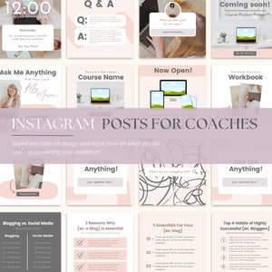 Instagram-postsjablonen voor coaches en makers, bewerkbaar in Canva, betrek je publiek, kant-en-klare content, digitale marketingtools,