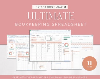Ultimate Bookkeeping spreadsheet, Budget Spreadsheet, Expense Tracker, Profit & Loss Tracker, Business Planner, Income Tracker Template