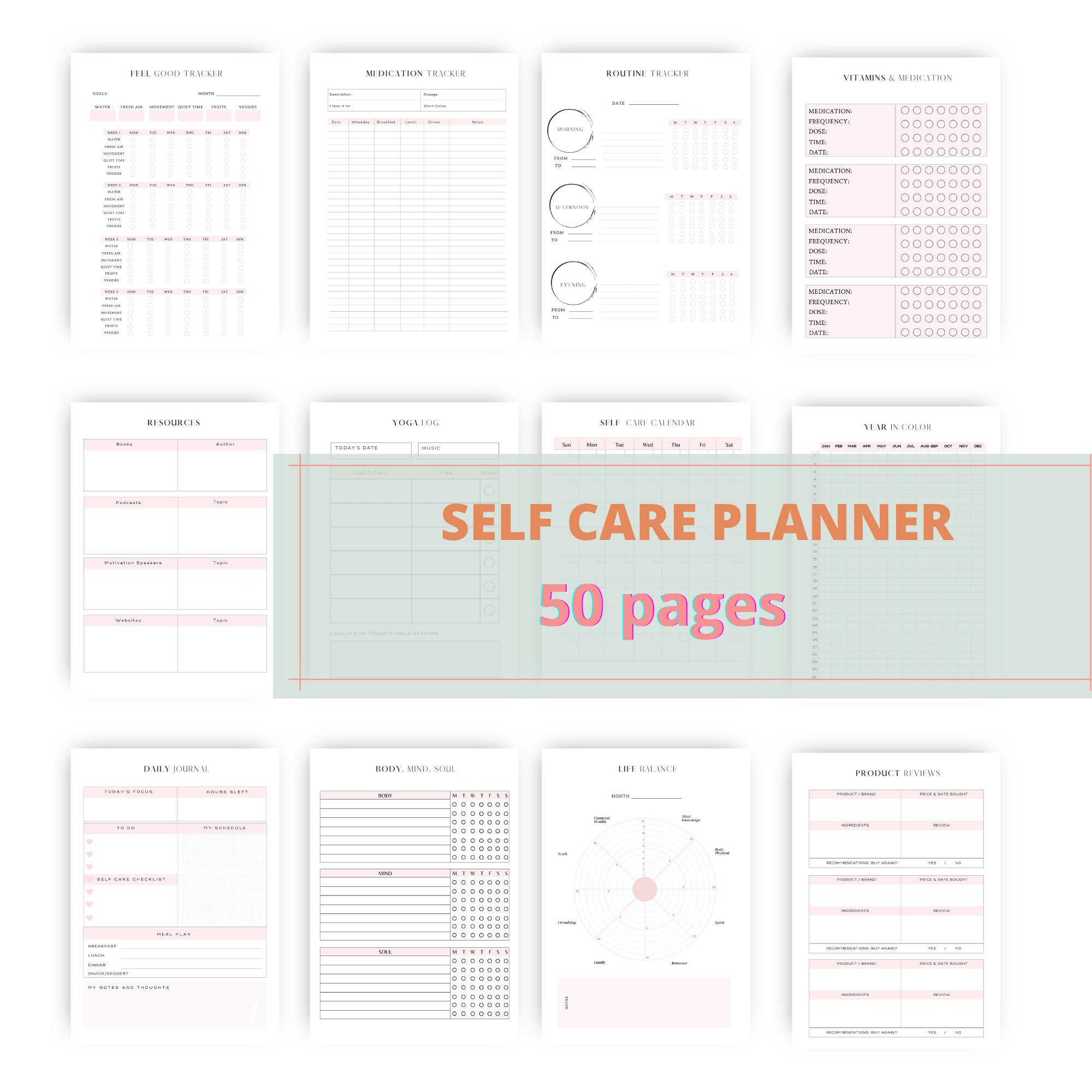 Self Care Planner | Wellness Planner | Create Positive Daily Habits ...
