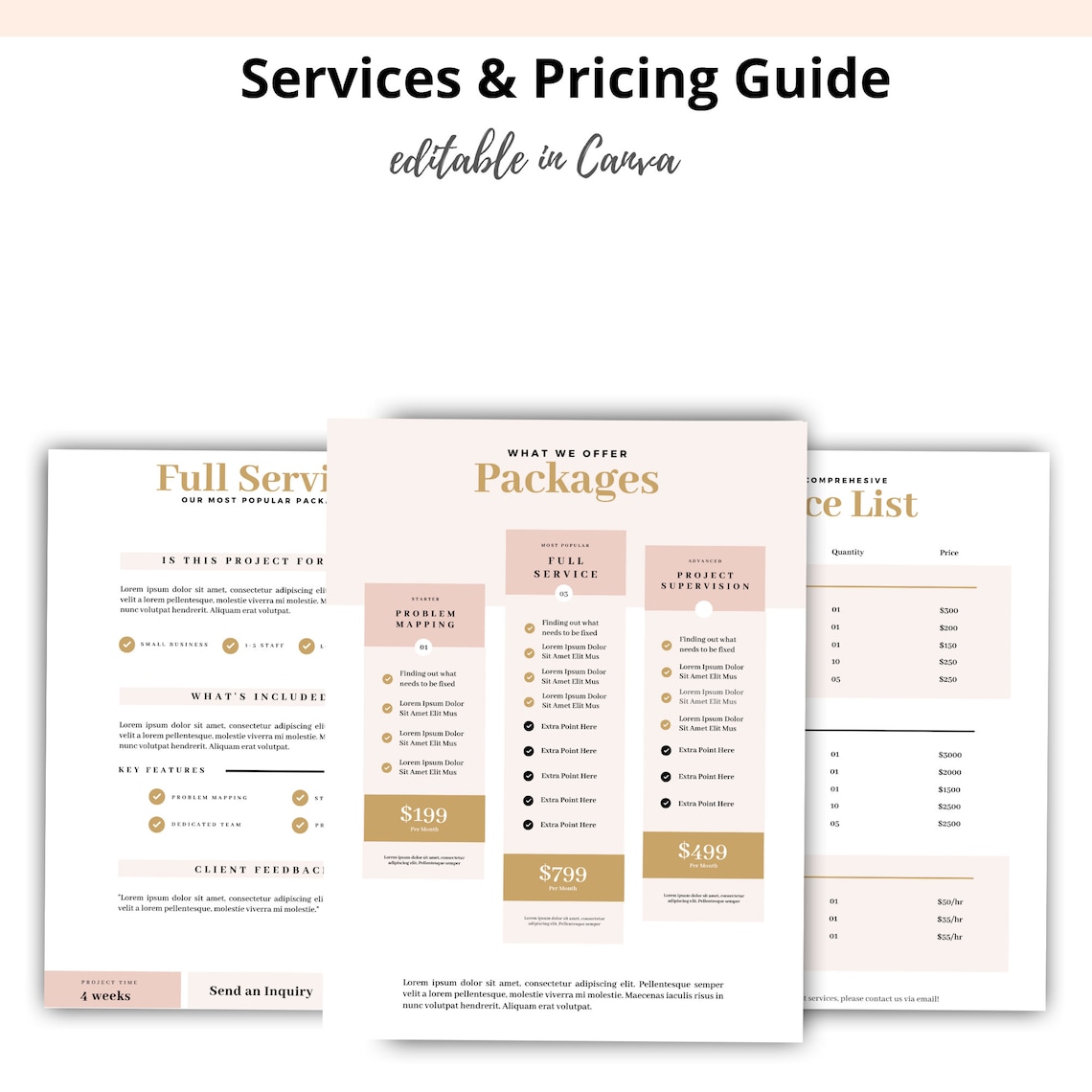 Editable in Canva, Services and Pricing Guide Template, for Freelancers