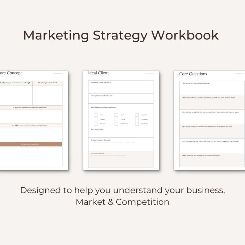 Peut inclure: Un classeur de strat&eacute;gie marketing avec trois sections&nbsp;: Concept de base, Client id&eacute;al et Questions essentielles. Chaque section contient une liste de questions pour vous aider &agrave; comprendre votre entreprise, votre march&eacute; et votre concurrence.