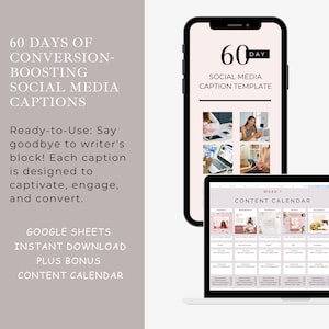 60 Days of Conversion-Boosting Social Media Captions, Done for you Instagram Posts, IG Caption Template, Bonus Content Calendar
