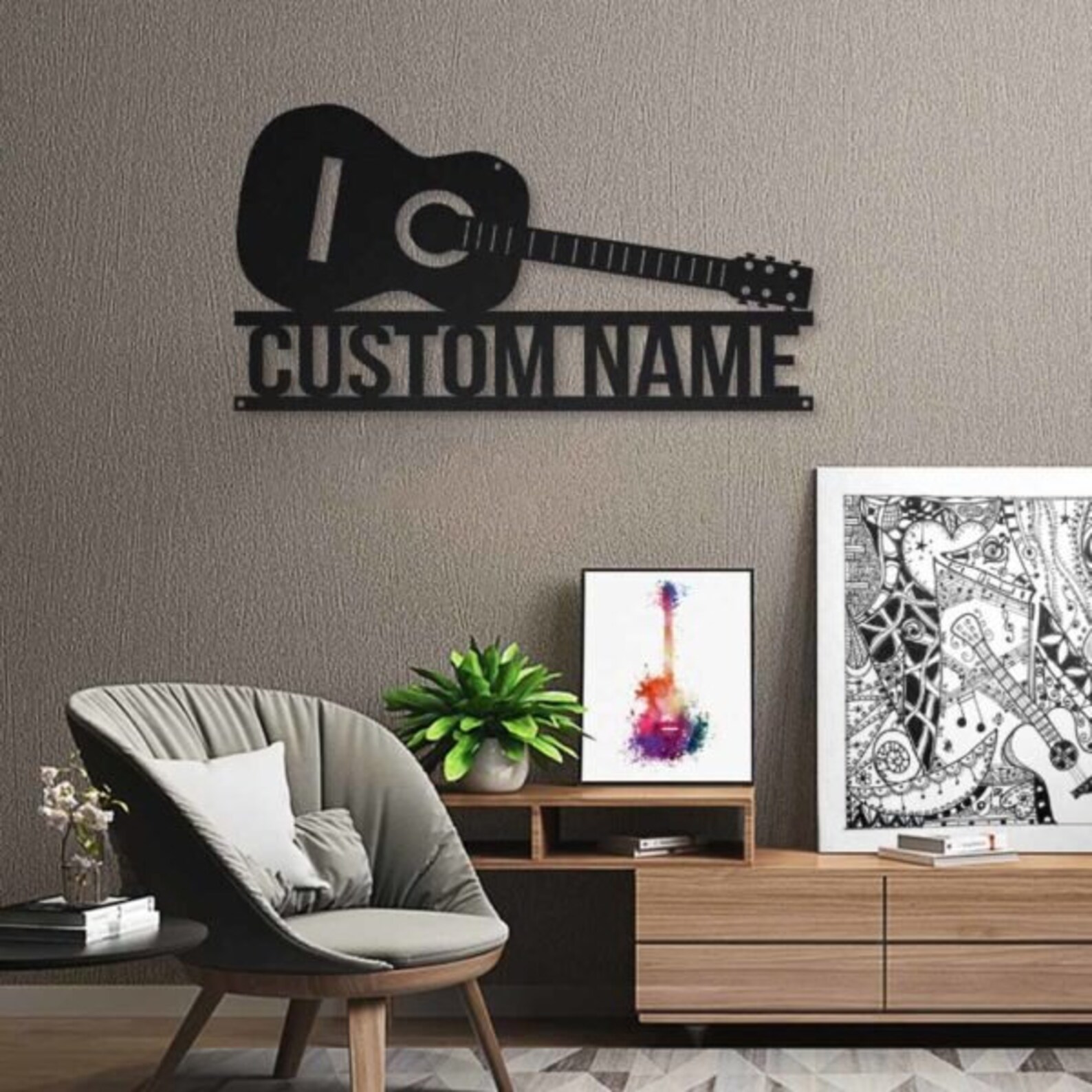 Personalized Guitar monogram metal sign gift for Guitarist Etsy