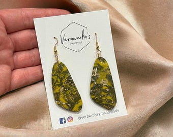 Olive & Gold Collection: Long Drop Earrings with Gold-Plated Hooks