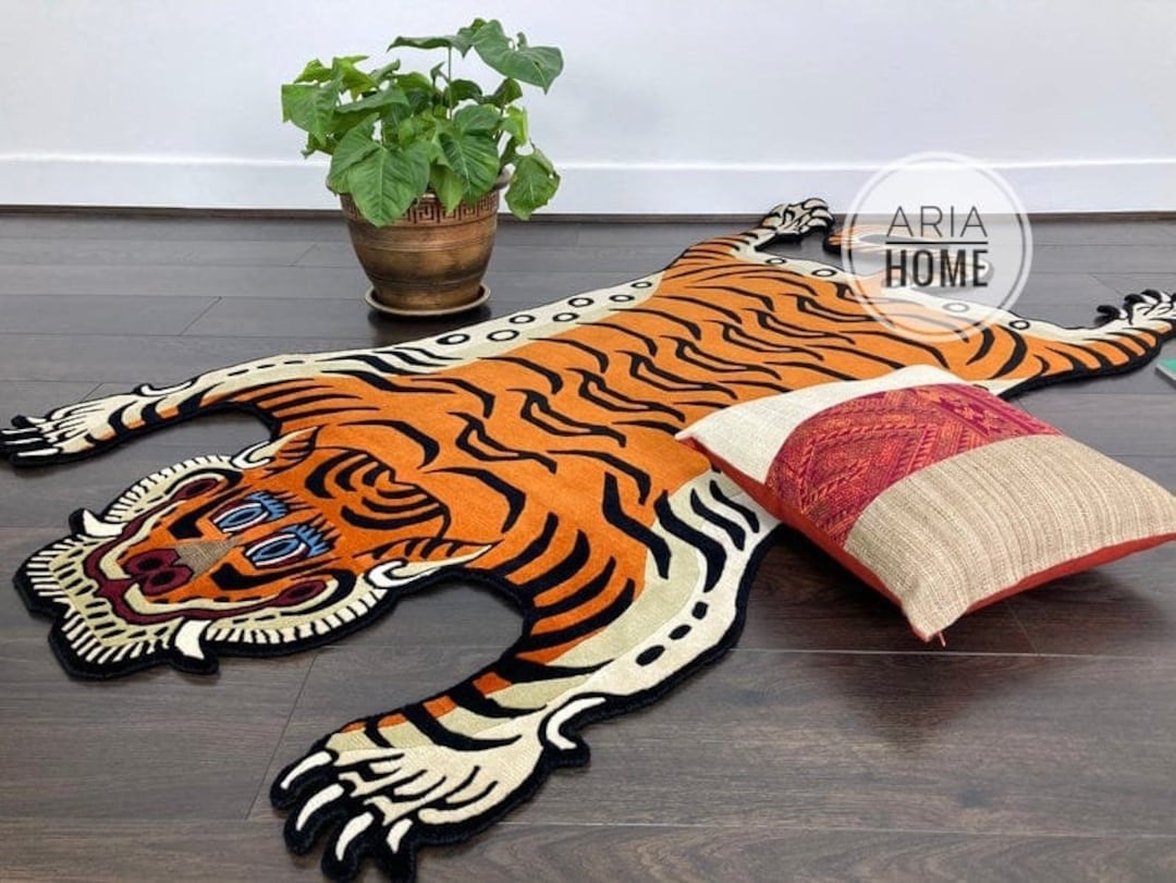 Hand Tufted Kids Area Rug Tibetan Nepal Animal Tiger Rust Etsy
