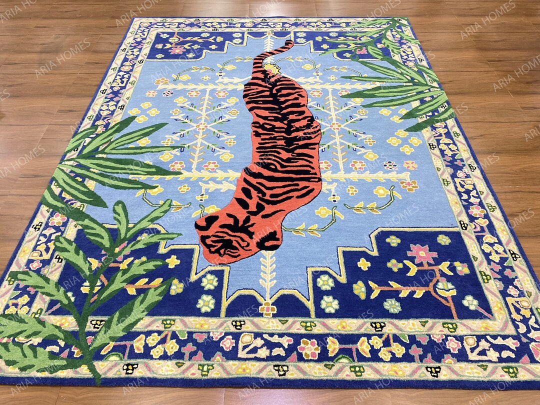 Authent Bengal Tiger Natural Wool Rug Hand Tufted Kids Area Rug Wool Rug 5X8 6X9 8X10 9X12 Kids