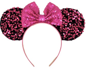 Passionate Pink Sequin Velvet Fabric Mouse Ears