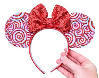 Candy Cane Swirls Fabric Mouse Ears
