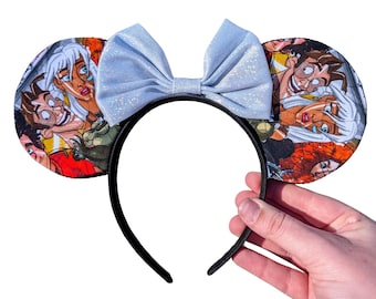 Silver Bow Character Print Sketchy Fabric Mouse Ears