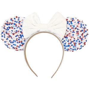 White Fireworks Velvet Sequin Fabric Mouse Ears