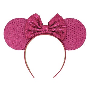 Fuschia Dots Sequin Fabric Mouse Ears