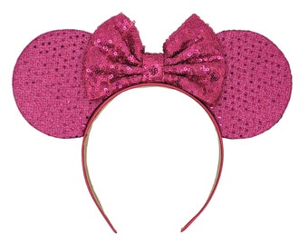 Fuschia Dots Sequin Fabric Mouse Ears