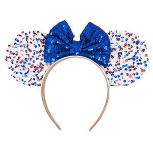 Blue Fireworks Velvet Sequin Fabric Mouse Ears