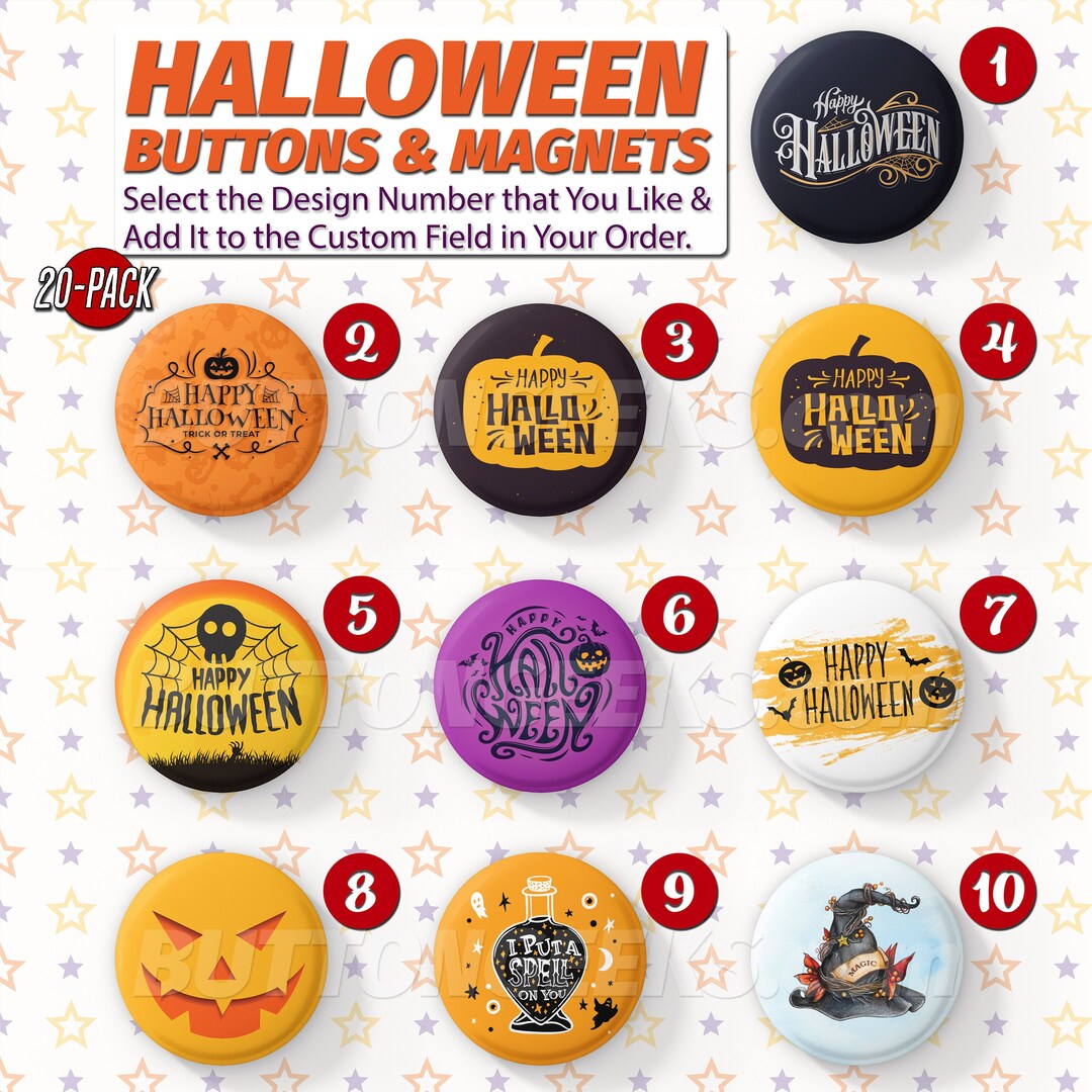 Cute & Spooky Halloween 20-pack Pinback Buttons and Magnets (1", 1.25 ...