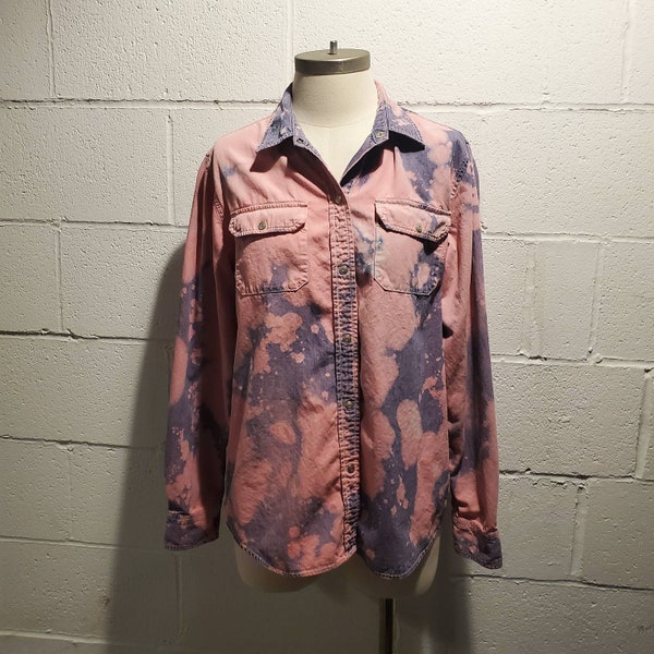 PINK DENIM JACKET - Bleach dyed denim jacket that fits women's size large