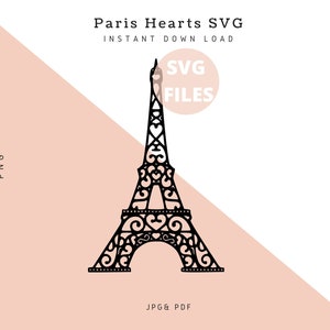 Paris SVG, corações de Paris, amor por Paris, arte de parede, decoração de casa DIY, download instantâneo, SVG de viagens, arquivos digitais, silhueta