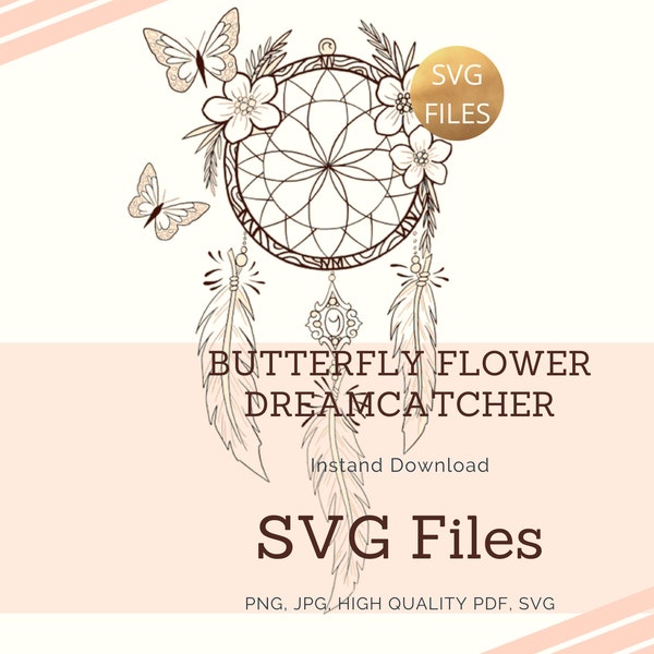 Flower Butterfly Dreamcatcher, dreamcatcher svg, boho dreamcatcher, wall art, Diy home decor, instant download, printable