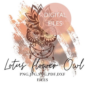 Lotus Flower Owl, Owl Dreamcatcher, capteur de rêves hibou, Fichiers numériques, Téléchargement instantané, Bricolages, Cadeaux pour elle, Amateurs de hiboux, Cricut, Artisanat en vinyle