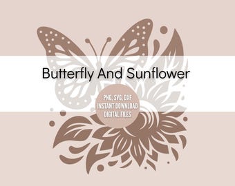 Mariposa y girasol SVG, descarga digital de girasol y mariposa, descarga instantánea de mariposa con girasol