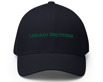 May include: A navy blue baseball cap with the text "LEHMAN BROTHERS" embroidered in green.