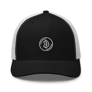Bitcoin Trucker Cap White Outline BTC crypto cryptocurrency trading trader embroidery hat